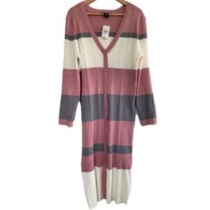New with Tags Ashley Stewart Bold Stripped Grey & Pink Sweater Dress Size 22/24
